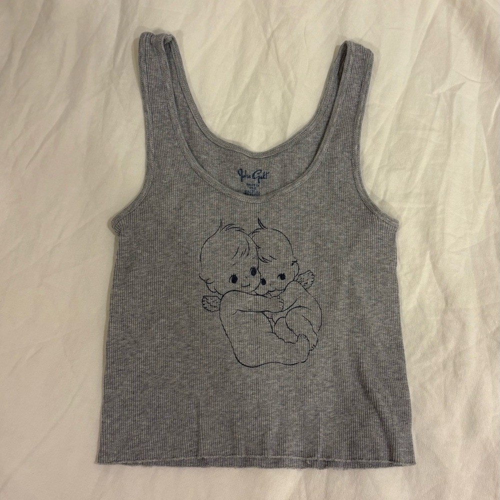 Gray brandy Melville tank with babies graphic